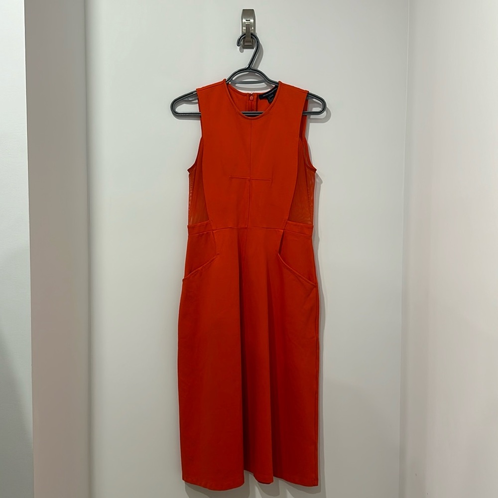 Orange French Connection Mesh Panel dress